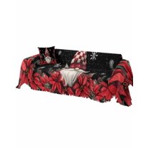 Black Christmas Sofa Covers for 3 Cushion Couch, Washable Sectional & L Shape Couch Covers for Dogs/Cats/Kids, Xmas Gnomes Red Poinsettia Snowflake Non Slip Sofa Slipcover Futon Cover 71''x150''