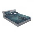 thumbnail image 3 of Ambesonne Landscape Fitted Sheet & Pillow Sham Set, Pirate Vintage Ship, Twinxl, Dark Cadet Blue White, 3 of 3