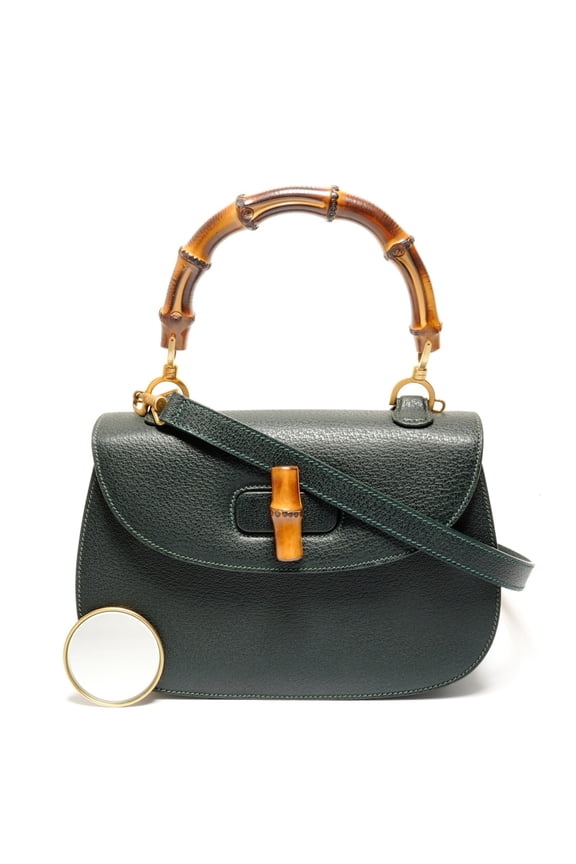 Pre-Owned Gucci calf leather and bamboo top handle shoulder bag, green, WS26720