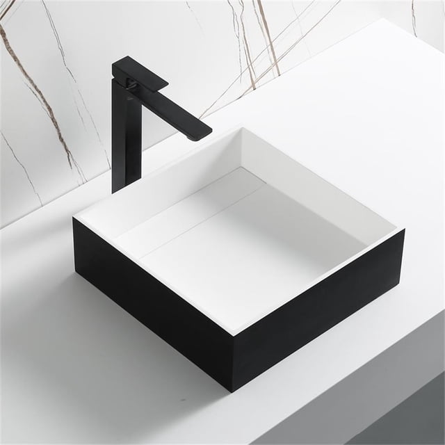 Pemberly Row Évier Carré en Résine Surface Solide Noir Mat 14 Pouces