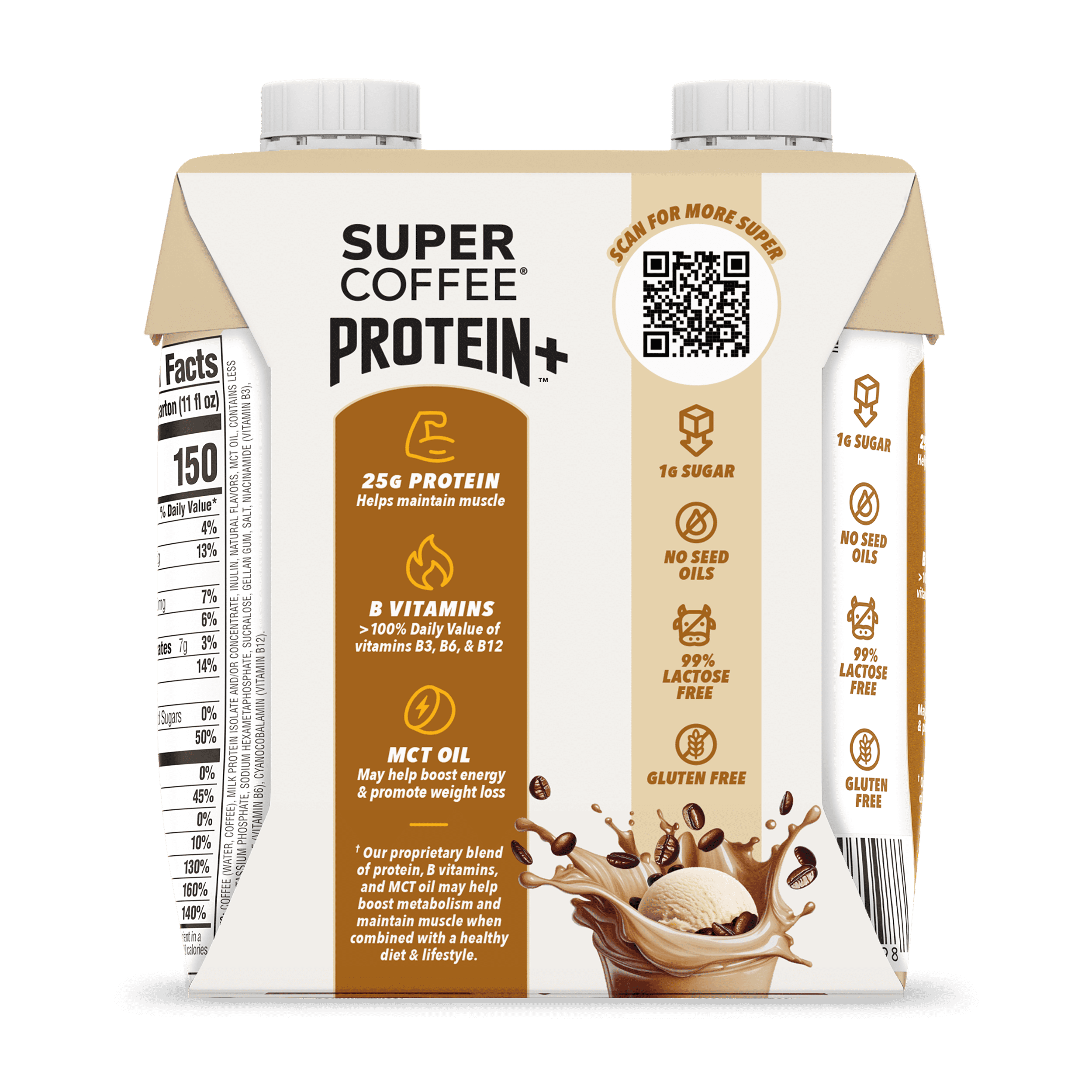 Super Coffee Protein+ Vanilla Iced Coffee Drink, 11 fl oz, 4 pack, 25g Protein Liquid