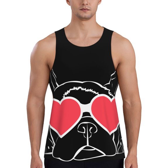 Rateoe Animal Bulldog French Pattern Sleeveless Gym Shirt Muscle Tee Breathable Workout Shirt Slim-Fit Tank Quick Dry Fit Muscle Tank Top Bodybuilding Sleeveless T Shirt-