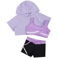 thumbnail image 3 of YONGHS Kids Girls 3pcs Dance Gymnastic Athletic Tracksuit Hooded with Tank Top Active Shorts Set Light Purple 14, 3 of 7