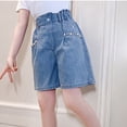 thumbnail image 6 of XXWXYD Kids Girls Jean Shorts Baggy Cuffs Elastic High Waist Denim Shorts Toddler Vintage Distressed Summer Jorts with Pockets Girls Baggy Denim Shorts Back-to-School, 6 of 7