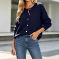 thumbnail image 6 of VSSSJ Women's Button Down Knit Cardigan Round Neck Loose Solid Long Sleeve Sweater Jacket Outerwear Casual Fall Winter Outfits Navy M, 6 of 7