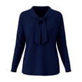 thumbnail image 6 of VISALY Bow Tie Collar Knit Sweater for Women Elegant Long Sleeve Ribbed Knit Pullover Sweater Soft Lightweight Office Dressy Casual Tunic Shirts Fall Trendy Business Casual Outfits Dark Blue L, 6 of 7
