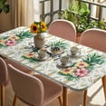 thumbnail image 3 of Pink Yellow Floral Table Cloths for 6 Foot Rectangle Tables, Green Summer Botanical Pastoral Patio Waterproof Elastic Fitted Tablecloths, Washable Rectangular Table Cover for Camping, 3 of 8