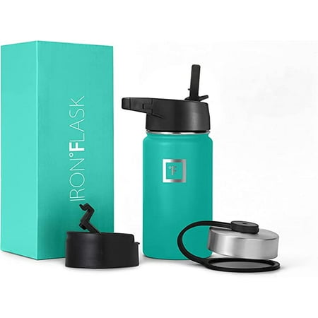 

Iron Flask Sports Water Bottle - 14 Oz 3 Lids (Straw Lid) Leak Proof Vacuum Insulated Stainless Steel Double Walled Thermo Mug Metal Canteen