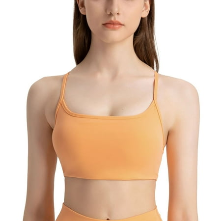 SWSMCLT Women s Yoga Crop Top Workout Top Trendy Sports Bra Push Up Fitted Backless Running Spandex Supportive Orange 8