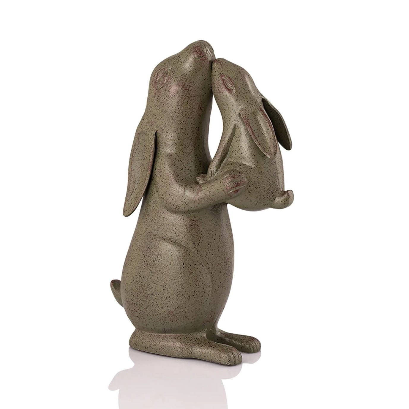 Tender Moment Rabbits Antique Grey Metal Garden Sculpture
