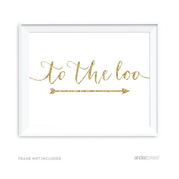 To The Loo Gold Faux Glitter Wedding Party Directional Signs, Double-Sided