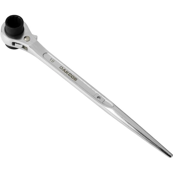 TRAHOO-19mm×22mm Ratchet Podger Spanner, 12 Point Double Ended Socket Scaffold Spud Wrench (Silver Tone)