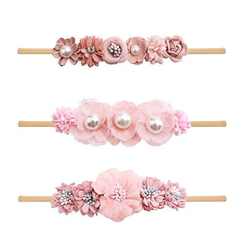 Baby Girl Flower Headbands Set-Elastic Hair Band Crown Flower Wraps for Newborn Infant Toddler 3Pcs by mligril 