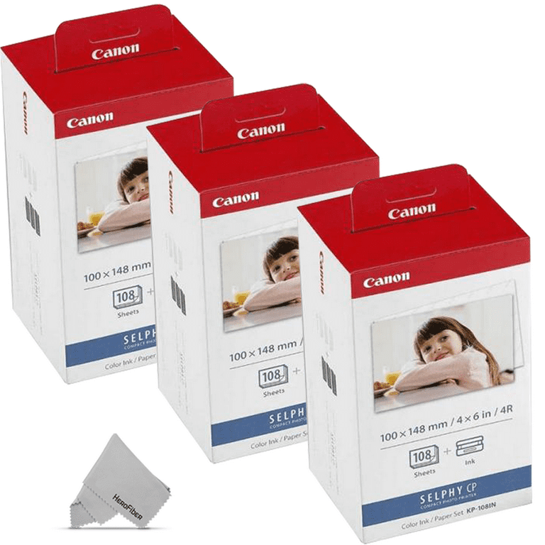 3 Pack Canon KP-108IN / KP108 Color Ink Paper includes 324 Ink Paper sheets  + 9 Ink toners for Canon Selphy CP1300, CP1200, CP910, CP900, cp770, cp760  Compact Photo Printers 