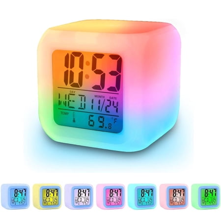 Artrylin Digital Alarm Thermometer Night Glowing Cube 7 Colors Clock LED Change LCD for Bedroom Child,Grow Clock for Toddlers Boys Girls Gift
