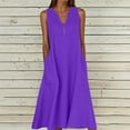 thumbnail image 2 of VBTAPA Cotton Linen Summer Dresses for Women V Neck Sleeveless Maxi Dress Flowy Beach Sundresses Loose Casual Vacation Dresses with Pockets Purple S, 2 of 6