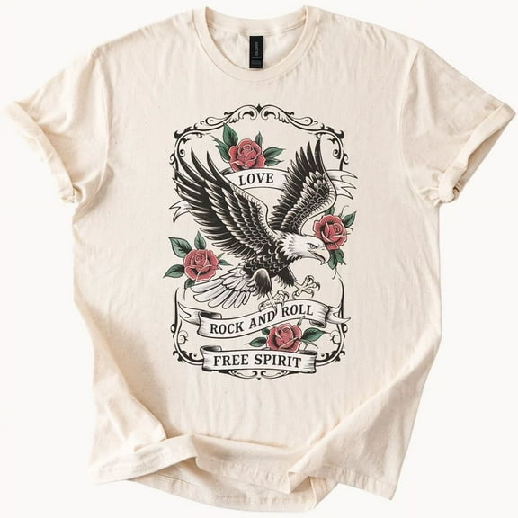 Hot Trending Eagle Roses Love Rock Roll Free Spirit T Shirt Design Preview Only