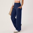 thumbnail image 2 of Wiueurtly Yoga Pants for Women Wide Leg With Pockets Stretch Straight Dress Pant Tummy Flare Leggings Athletic Wide Leg Trousers Navy, 2 of 8