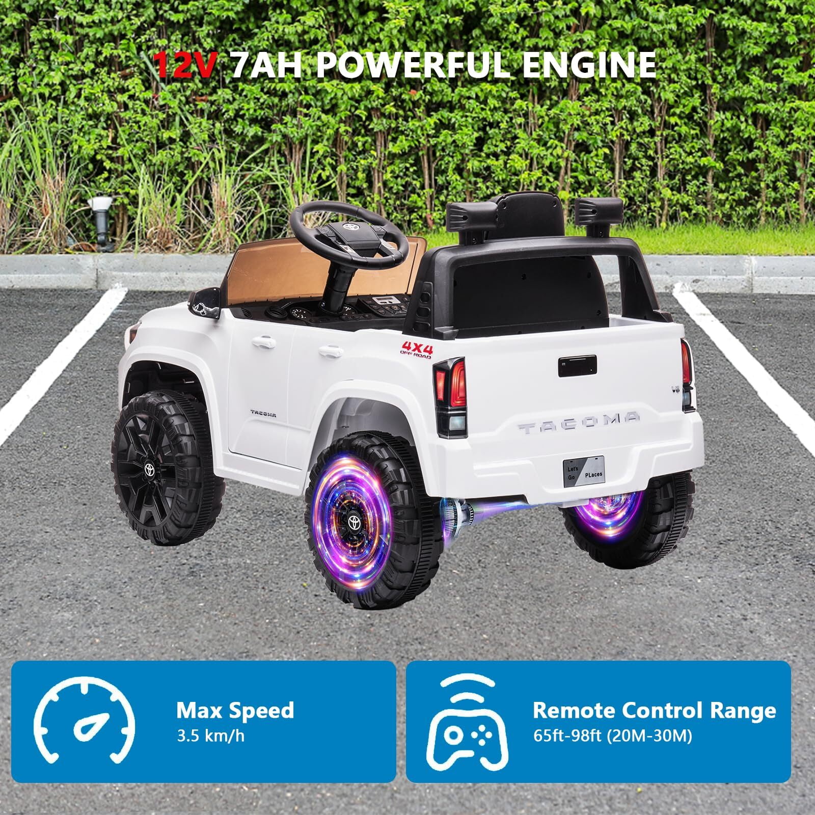 Sakiyr Licensed Toyota Tacoma 12V Kids Ride On Car, Kids Electric Vehicles with Parent Remote Control Spring Suspension Safety Belt, Soft Start, Led Headlight, Age for 37-72 Months