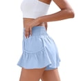 thumbnail image 7 of Women's High Waist Athletic Shorts Ruffle Running Shorts Summer Wide Leg Sport Shorts with Pockets Sky Blue L, 7 of 7