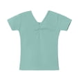 thumbnail image 4 of WQNVRNR Girls Short Sleeve Tee- Cotton Pleated V-Neck Fashion Casual Cute Summer Tops Mint Green Size 4, 4 of 9