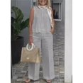 thumbnail image 5 of Trajes sencillos de lino y algodón para mujer, blusa holgada sin mangas a la moda de verano, pantalones de pierna ancha, conjunto de dos piezas para mujer, trajes informales, 5 of 5