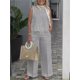 thumbnail image 5 of Trajes sencillos de lino y algodón para mujer, blusa holgada sin mangas a la moda de verano, pantalones de pierna ancha, conjunto de dos piezas para mujer, trajes informales, 5 of 5