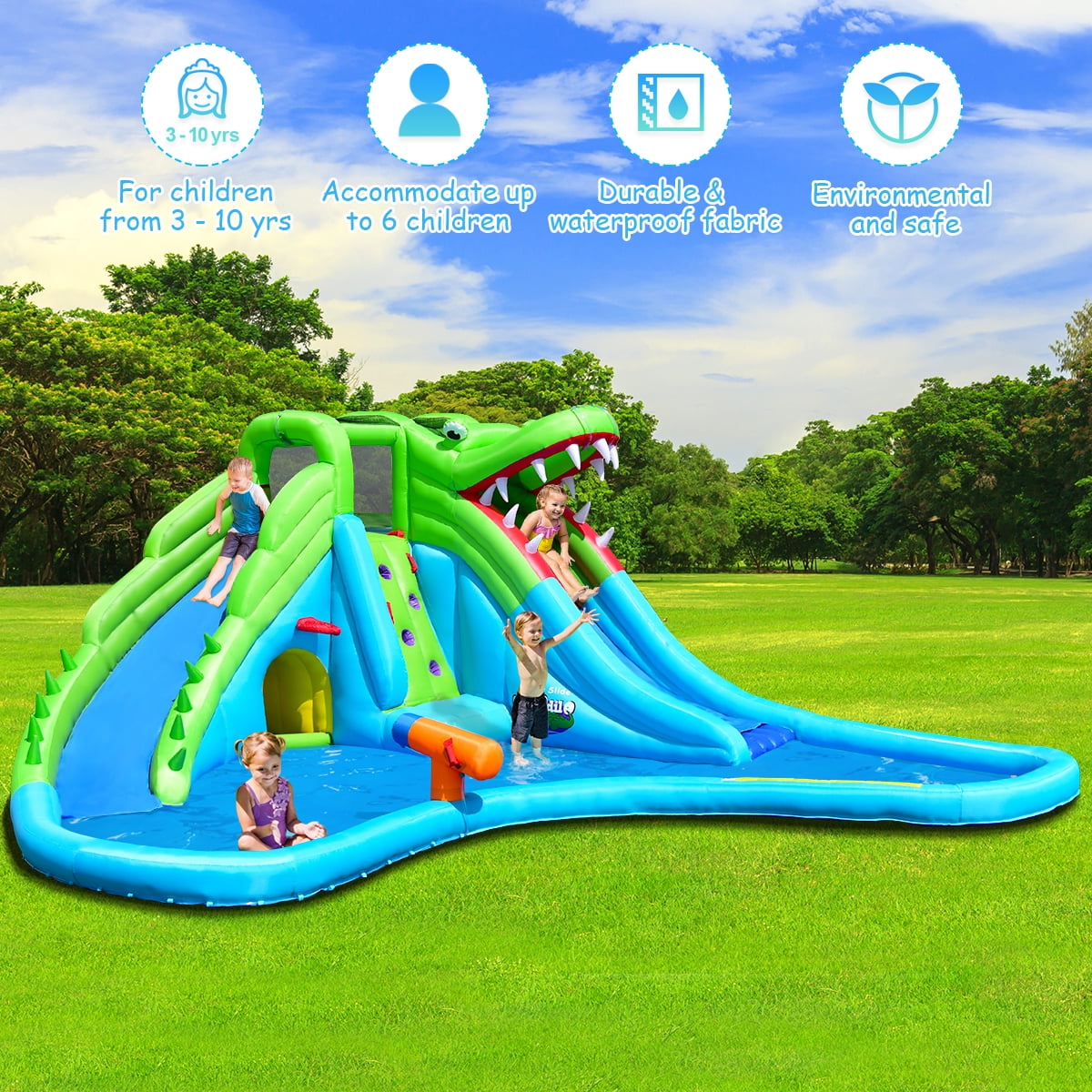 Infans Inflatable Water Park Dual Slides Climbing Wall with 750W Blower