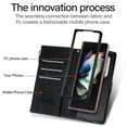 thumbnail image 3 of SaniMore for Samsung Galaxy Z Fold 3 Case with Card Slot, Line Stitching Metal Button Zipper Wallet PU Leather Cover with Folio Flip Kickstand + Hand Strap Shockproof Protective Shell, Black, 3 of 6