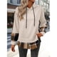 thumbnail image 5 of Sudadera con Capucha de Larga para Mujer, Estilo Patchwork A Cuadros, con Abertura Lateral, Ideal para Otoño e Invierno. Albaricoque L, 5 of 9