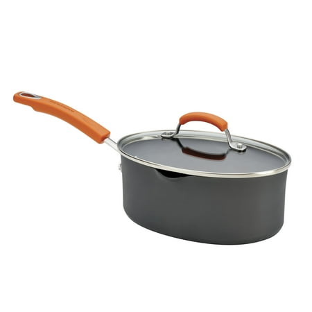 UPC 051153875861 product image for Rachael Ray Hard-Anodized Nonstick 3-Quart Covered Oval Saucepan, Gray with Oran | upcitemdb.com