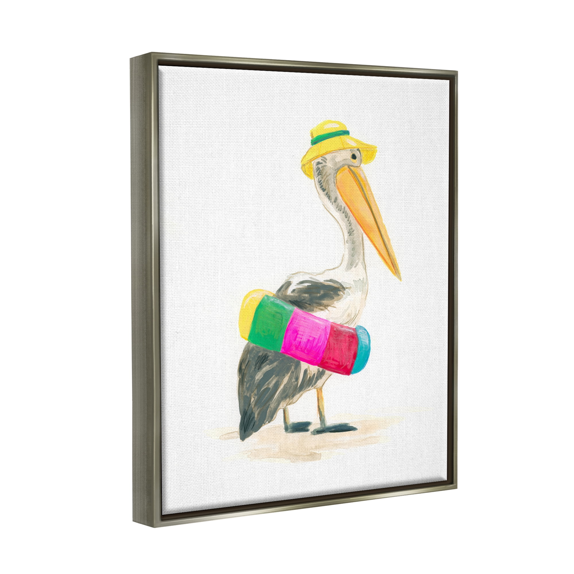 Stupell Industries Pelican & Beach Tube Animals & Insects Painting Gray Floater Framed Canvas Art Print Wall Art, 17 x 21
