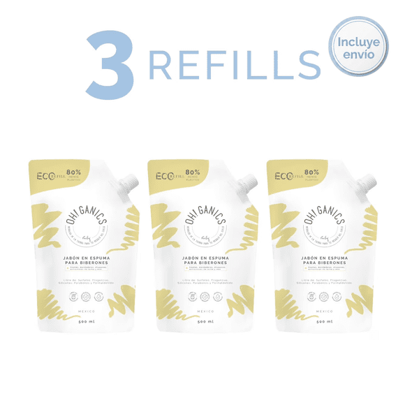 OHGANICS Pack 3 refill de jabon de biberones 500 ml