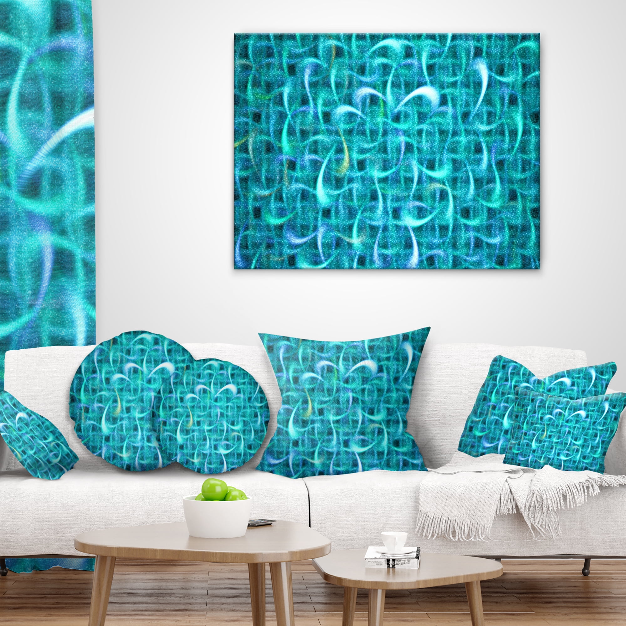 Designart Turquoise Watercolor Fractal Pattern - Abstract Throw Pillow - 18x18