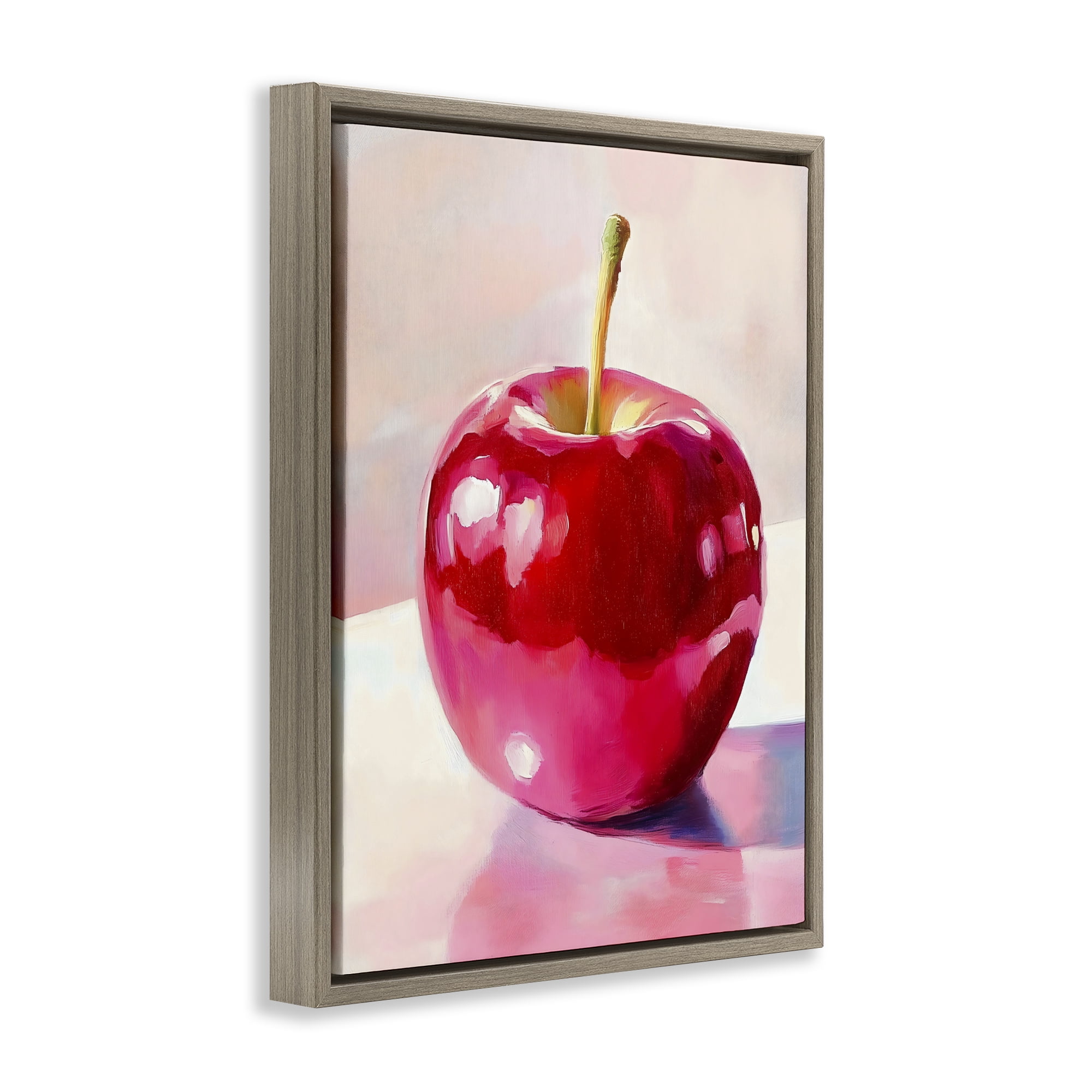 Stupell Industries Shiny Red Apple Reflection Brown Framed Floater Canvas Wall Art, design by The Prints Vibe