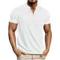 thumbnail image 3 of TAGOLD Mens Summer Short Sleeve Stand Collar Blouse & Shirt Solid Color Button Casual Top, 3 of 5