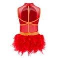thumbnail image 4 of Manyakai Combinaison de Danse Ballet Moderne Jazz Latin Sans Manches en Plumes et Tulle pour Filles Rouge 10, 4 of 6