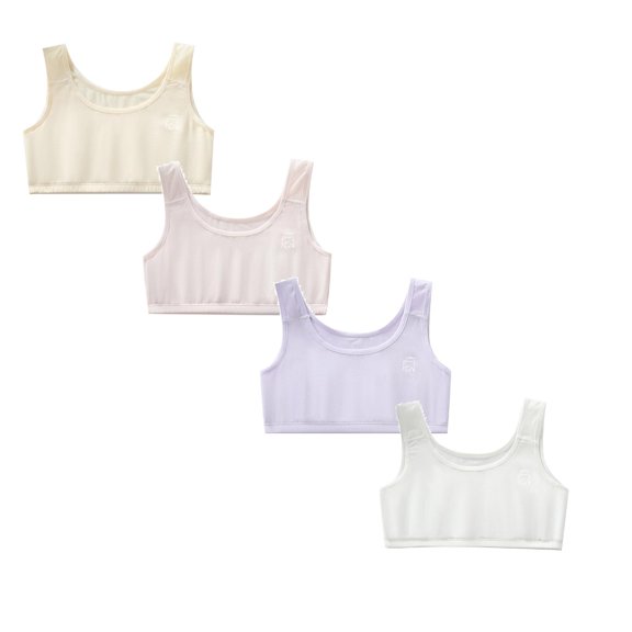 XEGLSBU 4 Pack Girls Seamless Sports Bra Training Crop Top Soft Comfortable Breathable Underwear for Tween Size9-10 Years