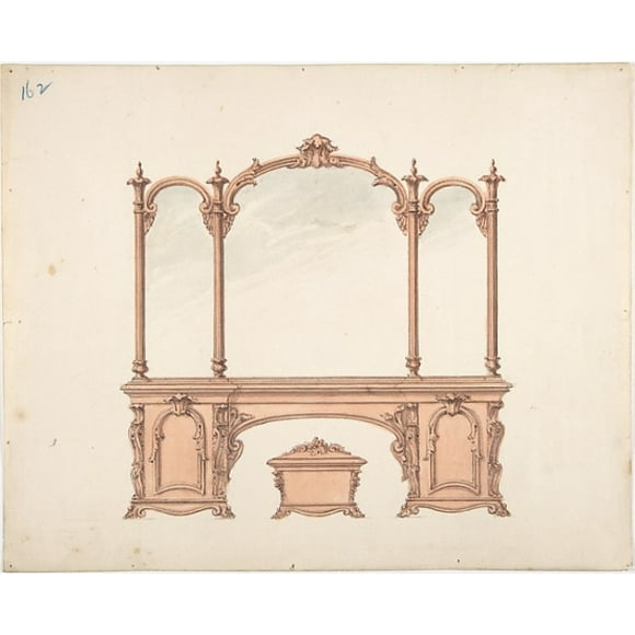 Design for a Mirrored Sideboard with Rococo Ornament, and Casket Poster Print by Anonymous, British, 19th century (18 x 24)
