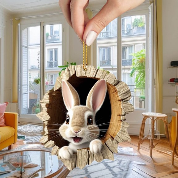 Easter Bunny Tree Decorations, 3D Vintage Tree Hole, Hanging Decor with Floral Backdrop, Statue for Home、Party、Women Gift
