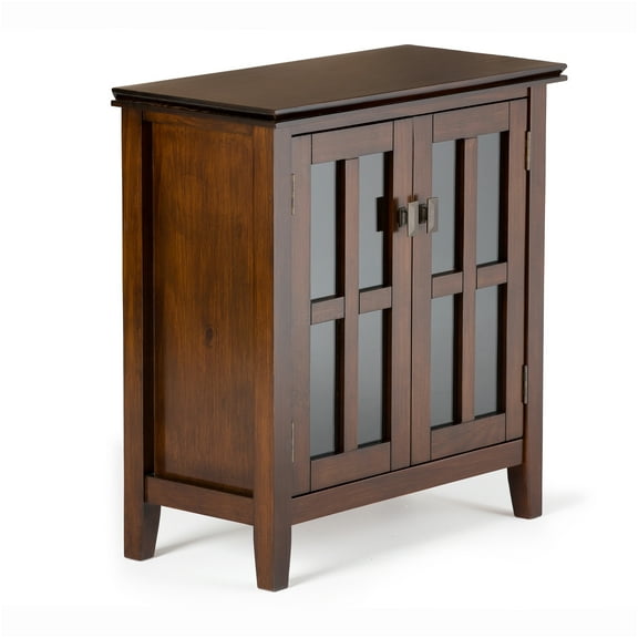 JERFIT 30" Low Profile Storage Cabinet with Glass Doors, Dark Brown Solid Wood, for Living Room, Entryway, Dining Room & Office