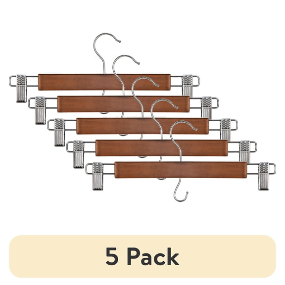 (5 pack) Better Homes & Gardens Walnut Finish Wood Pant & Skirt Adult Hangers, 3 Count