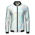 thumbnail image 5 of INSPIRE CHIC Metallic Varsity Jacket for Men's Zip Up Long Sleeves Holographic Jacket XL Silver, 5 of 5