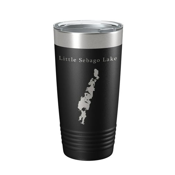 Little Sebago Lake Map Tumbler Travel Mug Insulated Laser Engraved Coffee Cup Maine 20 oz Black
