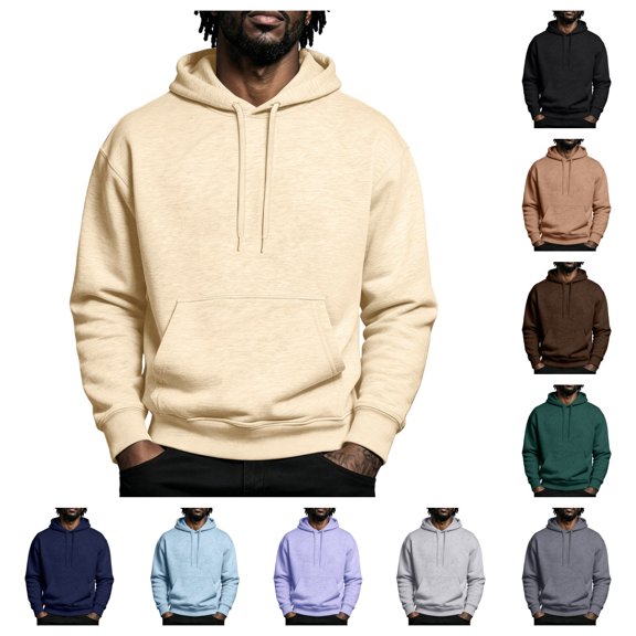 Urbanix Hoodies for Men Pullover Casual Loose Fit Warmy Long Sleeve Sweatshirt Fall Winter Cozy Breathable Work Clothes with Kangaroo Pocket Khaki M