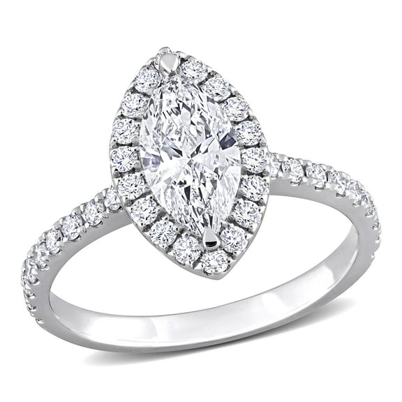 Created Forever Women's 1ct TW Lab Grown Diamond 14k White Gold Marquise Halo Engagement Ring