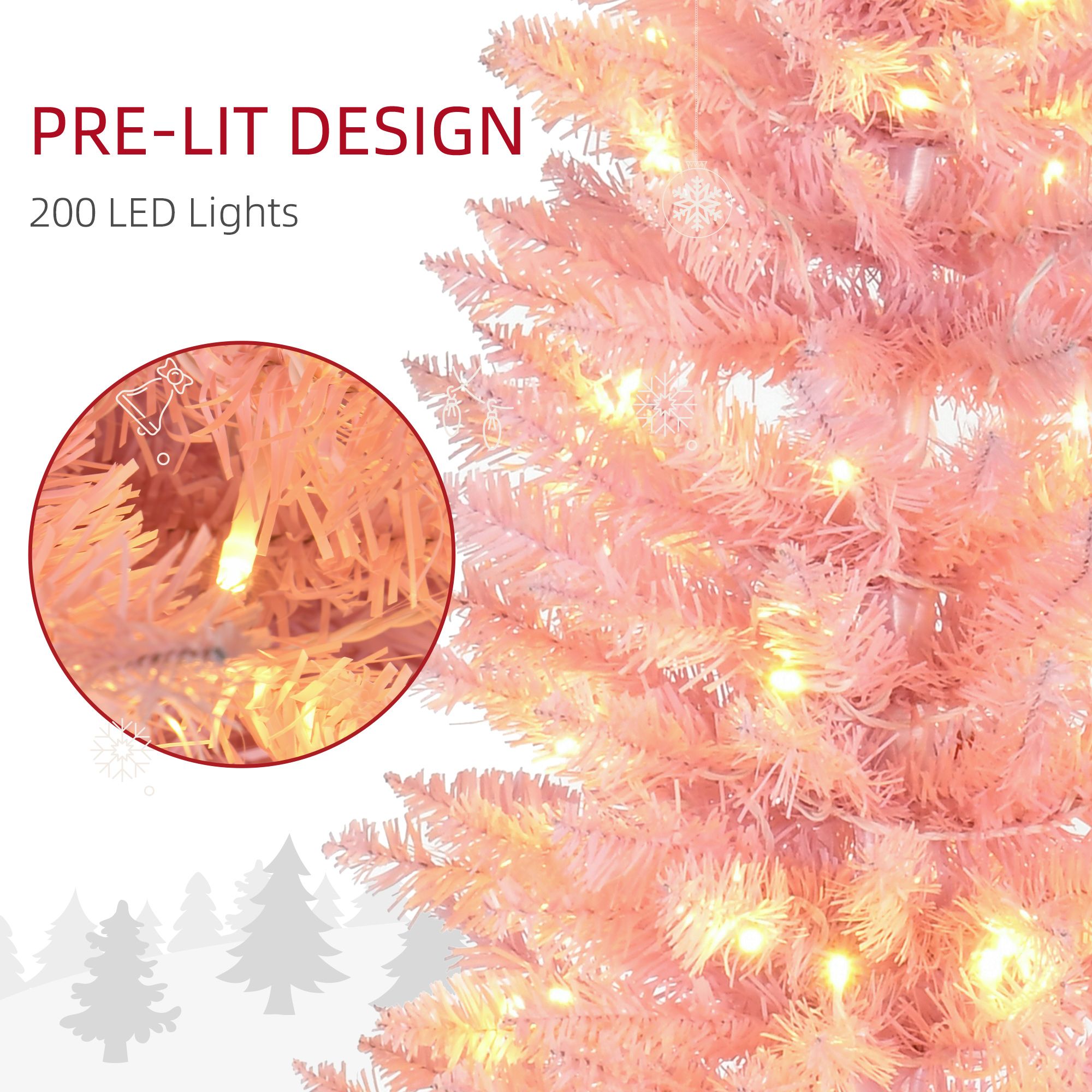 6 ft Pencil Christmas Tree, Slim Artificial Christmas Tree with Warm White LED Lights, 390 Tips, 200 Lights, Indoor Holiday Decor for Small Spaces