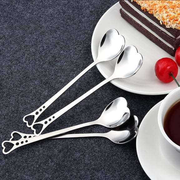 COSMOBETTY 5Pcs Heart Shaped Spoon Coffee Spoon For Home Dining Tableware Modern Design Silver