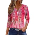 thumbnail image 2 of Fiudx Ofertas Relámpago Blusa de Manga 3/4 Corta Estampada a La Moda para Mujer, Blusa Informal con Cuello Redondo, 2 of 5