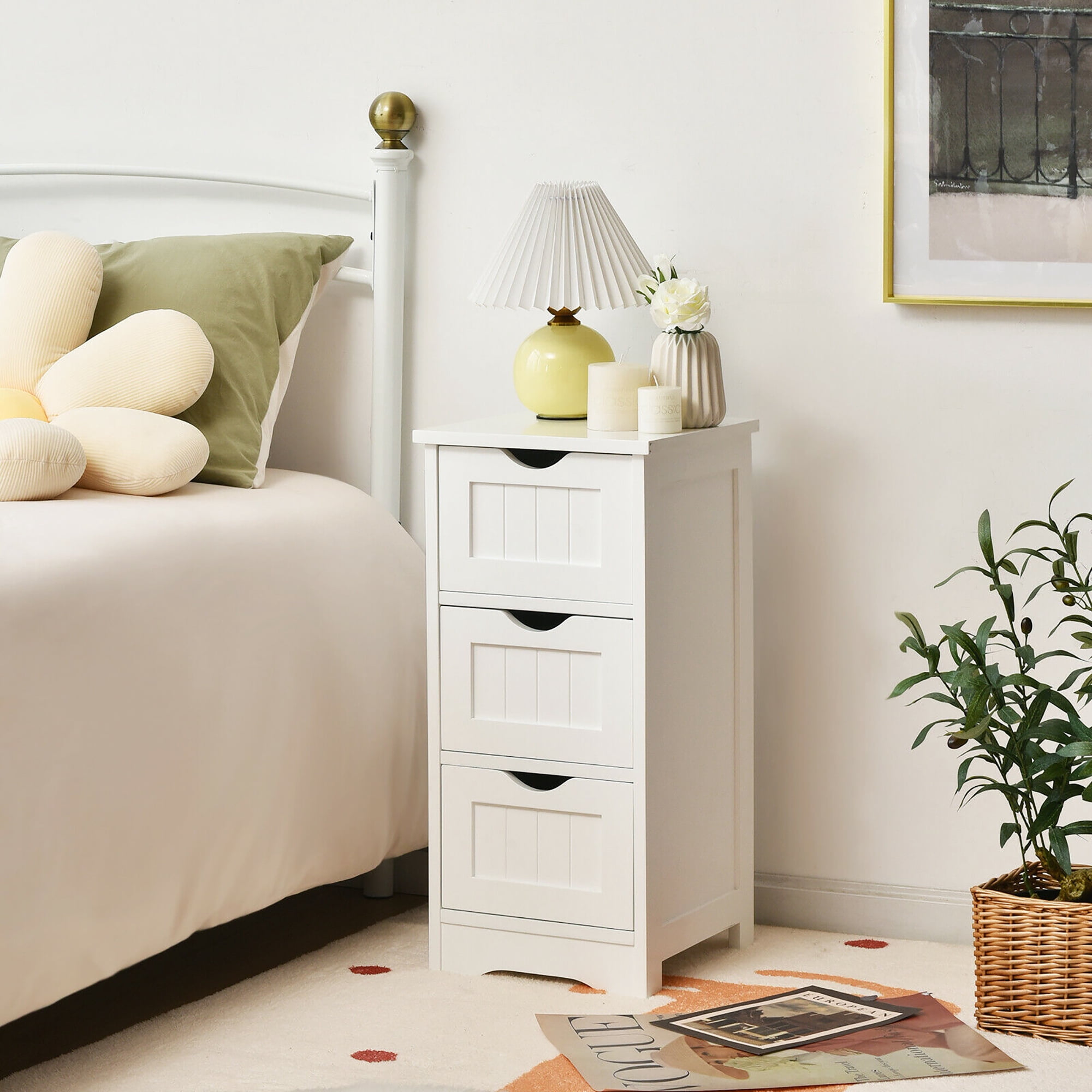 Costway White Floor Storage Cabinet Bathroom Organizer Free Standing 3 Drawers